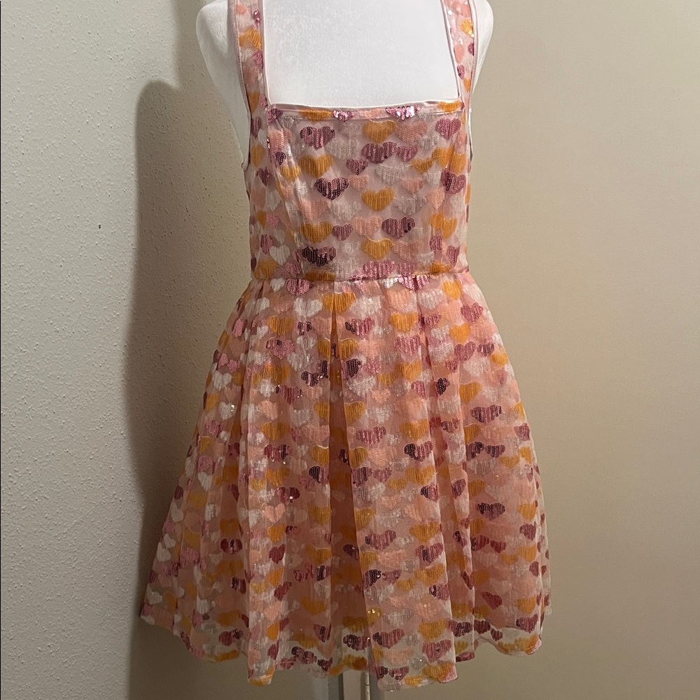 Maya Deluxe heart sequin mini  heart dress in coral size 8 NEW